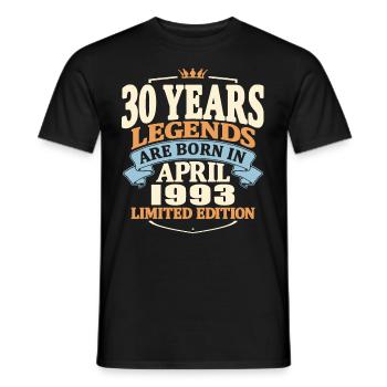 95 years old - Born in april 1993 - Men's T-Shirt - black - Front - AI Model Male 178 light (178cm)