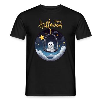 Niedlicher Geist schaukelt zu Halloween am Himmel - Männer T-Shirt - Schwarz - Vorne - AI Model Male 178 light (178cm)