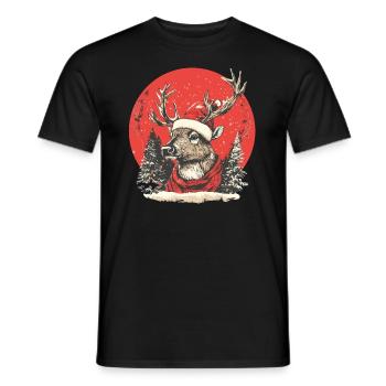 Hirsch mit Weihnachtsmütze - Männer T-Shirt - Schwarz - Vorne - AI Model Male 178 light (178cm)