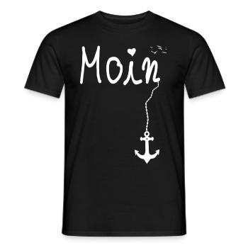 Moin Begrüßung Moin mit Möwe - Wolken Weiß Edition - Männer T-Shirt - Schwarz - Vorne - AI Model Male 178 light (178cm)