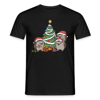 Christmas Hedgehog Christmas Tree Decorate Advent - Men's T-Shirt - black - Front - AI Model Male 178 light (178cm)