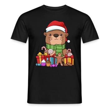 Cadeau de loutre de Noël Tshirt loutre de mer - T-shirt homme - noir - Devant - AI Model Male 178 light (178cm)