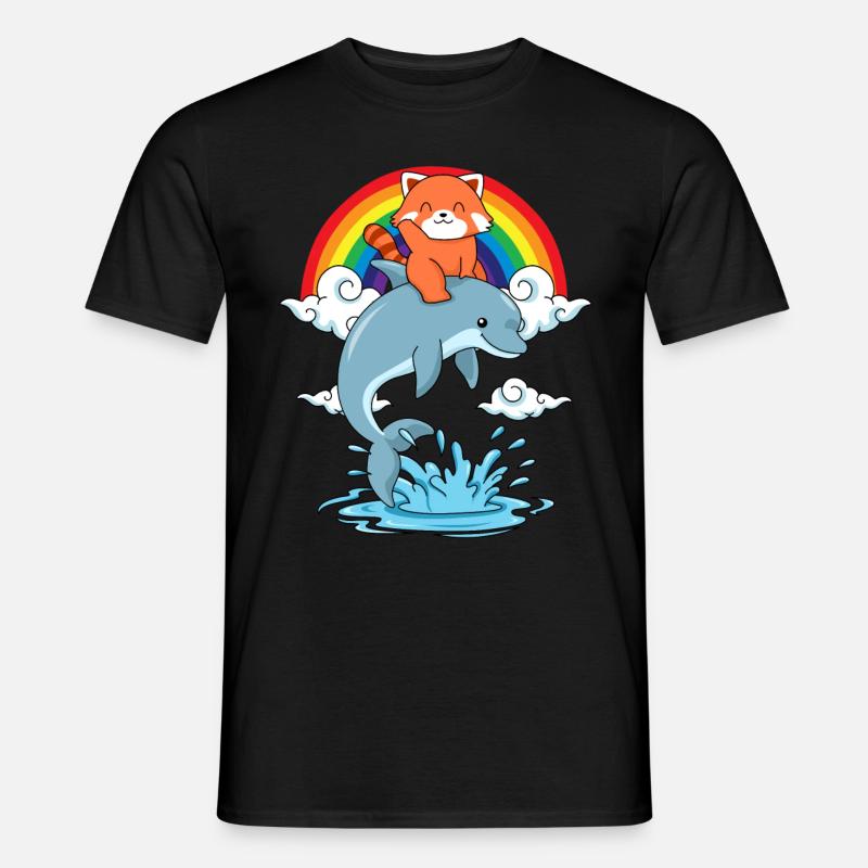 Roter Panda Geschenk Delfin Regenbogen Red Panda - Männer T-Shirt - Schwarz