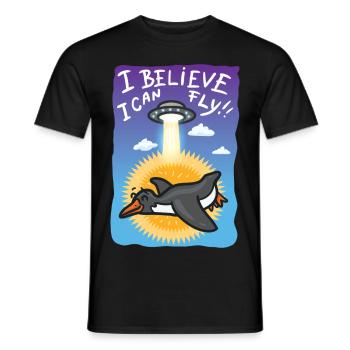 I believe I can fly.Penguin is flying. - Men's T-Shirt - black - Front - AI Model Male 178 light (178cm)
