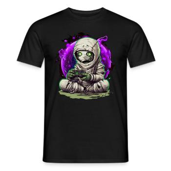 Gaming Halloween Zombie Mummy with Controller Gamer - Men's T-Shirt - black - Front - AI Model Male 178 light (178cm)