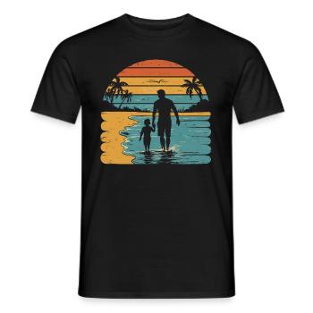 Father and son holiday beach retro vintage - Men's T-Shirt - black - Front - AI Model Male 178 light (178cm)