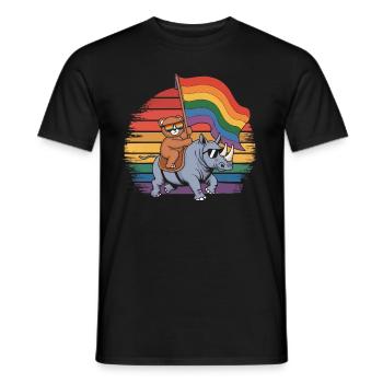 Teddy Bear chevauche le rhinocéros LGBTQ Rainbow Flag - T-shirt homme - noir - Devant - AI Model Male 178 light (178cm)