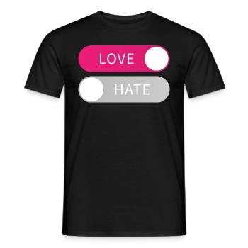 Love On Hate Off Button Liebe an Hass aus Geschenk - Men's T-Shirt - black - Front - AI Model Male 178 light (178cm)