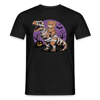 Teddy bear riding a dinosaur on Halloween - Men's T-Shirt - black - Front - AI Model Male 178 light (178cm)