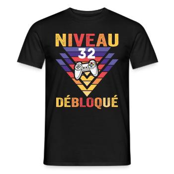 Level 32 Unlocked Gift 32 Years Gamer Geek Funny - Men's T-Shirt - black - Front - AI Model Male 178 light (178cm)