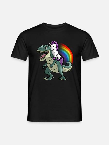 Einhorn reitet auf T-Rex Regenbogen Geschenk - Männer T-Shirt - Schwarz