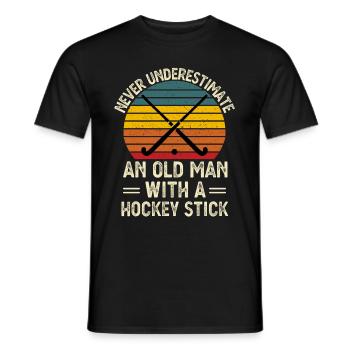Never Underestimate An Old Man With A Hockey Stick - Men's T-Shirt - black - Front - AI Model Male 178 light (178cm)