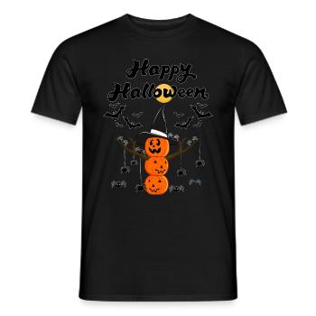 Pumpkin Snowman | Happy Halloween Tree and Spiders - Men's T-Shirt - black - Front - AI Model Male 178 light (178cm)