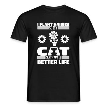 Fleur d’oie Chat marguerite - T-shirt homme - noir - Devant - AI Model Male 178 light (178cm)