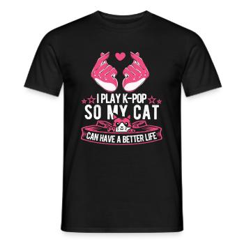 K Pop Kpop Korean Pop Cat - Men's T-Shirt - black - Front - AI Model Male 178 light (178cm)