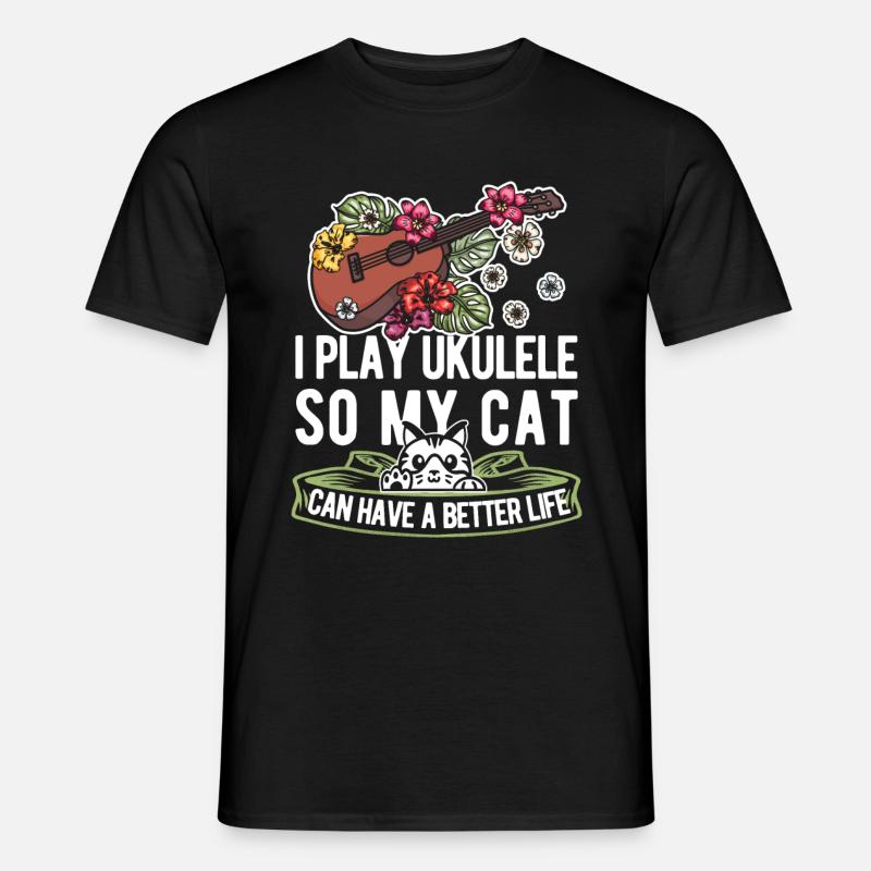 Ukulele Katze - Männer T-Shirt - Schwarz