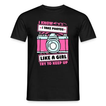 Photographe Photographie Caméra Fille - T-shirt homme - noir - Devant - AI Model Male 178 light (178cm)