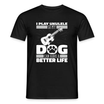 Chien ukulélé - T-shirt homme - noir - Devant - AI Model Male 178 light (178cm)