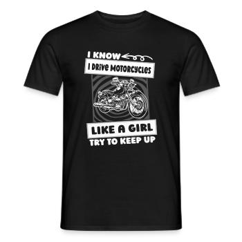 Moto Motard Motocycliste Fille - T-shirt homme - noir - Devant - AI Model Male 178 light (178cm)