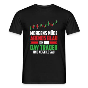 Day Trading Day Trader Morgens Müde Abends Blau - Männer T-Shirt - Schwarz - Vorne - AI Model Male 178 light (178cm)