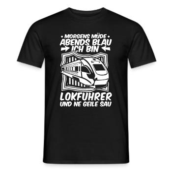 Lokführer Zugführer Morgens Müde Abends Blau - Männer T-Shirt - Schwarz - Vorne - AI Model Male 178 light (178cm)