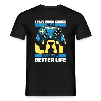 Gamer Gaming Cat - Men's T-Shirt - black - Front - AI Model Male 178 light (178cm)