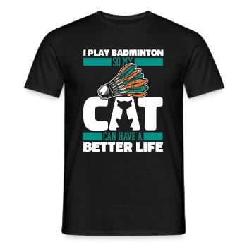 Badminton badminton cat - Men's T-Shirt - black - Front - AI Model Male 178 light (178cm)