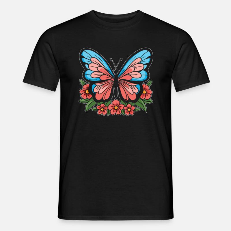 Schmetterling Blumen - Männer T-Shirt - Schwarz