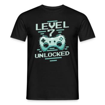 Gamer Gaming Level 7 Unlocked - Men's T-Shirt - black - Front - AI Model Male 178 light (178cm)