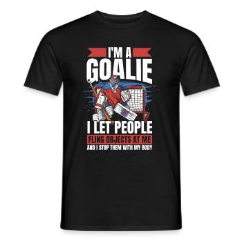 Ice Hockey Goalie Goalkeeper Puck Nothing Scares Me - Men's T-Shirt - black - Front - AI Model Male 178 light (178cm)