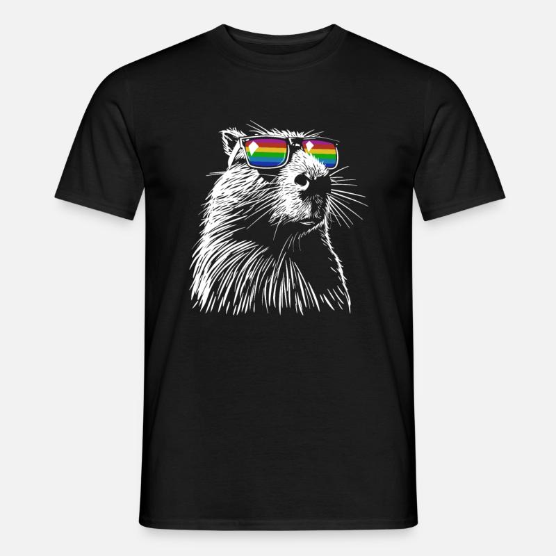 Cooles Capybara - Zeichnung Silhouette Rainbow - Männer T-Shirt - Schwarz