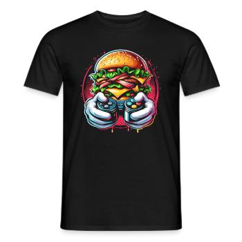 Gamer Gaming Burger Gaming Controller - Männer T-Shirt - Schwarz - Vorne - AI Model Male 178 light (178cm)