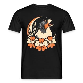 Australian Shepherd Wilde Blumen Floral Moon - Männer T-Shirt - Schwarz - Vorne - AI Model Male 178 light (178cm)