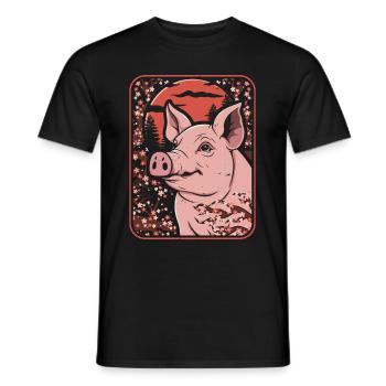 Schwein Schweinebauer Japan Cherry Blossom Moon - Männer T-Shirt - Schwarz - Vorne - AI Model Male 178 light (178cm)