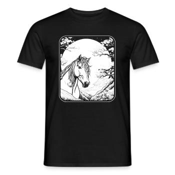 Cheval Équitation Japon Cerisier Fleur Lune - T-shirt homme - noir - Devant - AI Model Male 178 light (178cm)