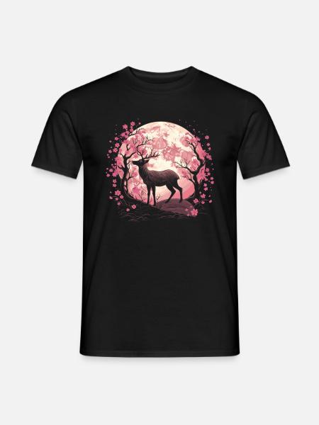 Deer Japan Cherry Blossom Moon - Men's T-Shirt - black