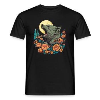 Bear Brown Bear Wild Flowers Floral Moon - Men's T-Shirt - black - Front - AI Model Male 178 light (178cm)