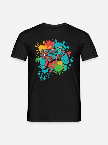 Gamer Gaming Aquarell Gaming Controller - Männer T-Shirt - Schwarz