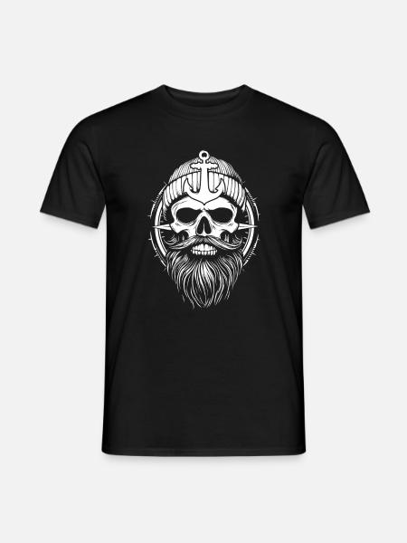 Moin - Totenkopf mit Bart - Seemann Anker - Männer T-Shirt - Schwarz