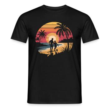 Father and son football holiday beach retro vintage - Men's T-Shirt - black - Front - AI Model Male 178 light (178cm)