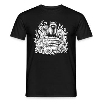 Raccoon Flower Book Reader Floral Cottagecore - Men's T-Shirt - black - Front - AI Model Male 178 light (178cm)