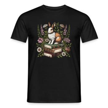 Bunny Rabbit Flower Book Reader Floral Cottagecore - Men's T-Shirt - black - Front - AI Model Male 178 light (178cm)