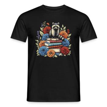 Raccoon Flower Book Reader Floral Cottagecore - Men's T-Shirt - black - Front - AI Model Male 178 light (178cm)