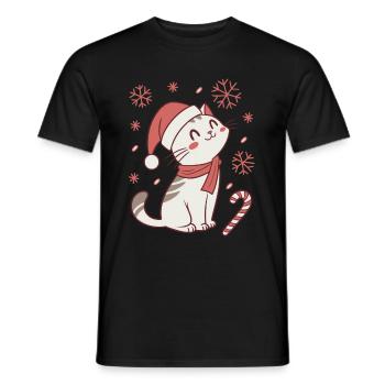 Meowy Christmas - Geschenk mit Katze - Männer T-Shirt - Schwarz - Vorne - AI Model Male 178 light (178cm)
