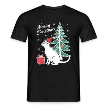 Meowy Christmas - Geschenk mit Katze - Männer T-Shirt - Schwarz - Vorne - AI Model Male 178 light (178cm)
