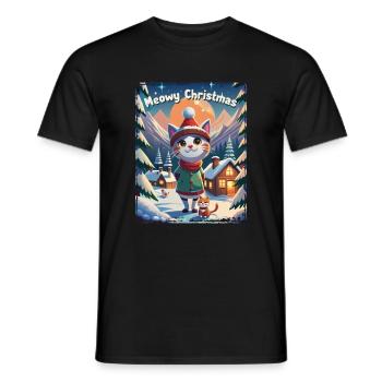 Meowy Christmas - Geschenk mit Katze - Männer T-Shirt - Schwarz - Vorne - AI Model Male 178 light (178cm)