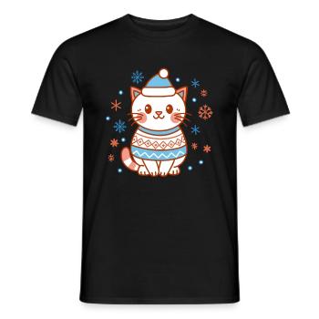 Meowy Christmas - Gift with Kawaii Cat - Men's T-Shirt - black - Front - AI Model Male 178 light (178cm)