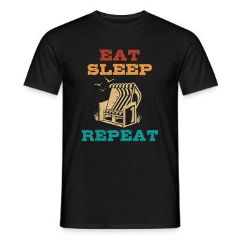 Manger Dormir Chaise De Plage Répéter, Plage, Vacances, Mer - T-shirt homme - noir - Devant - AI Model Male 178 light (178cm)