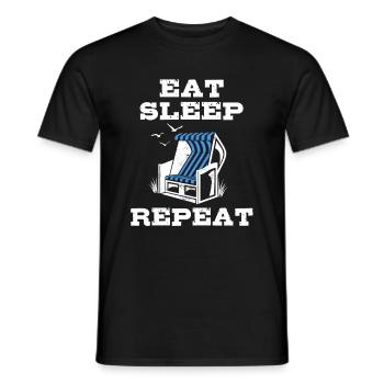 Manger Dormir Chaise De Plage Répéter, Plage, Vacances, Mer - T-shirt homme - noir - Devant - AI Model Male 178 light (178cm)