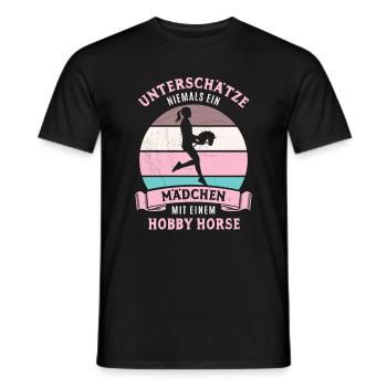 Unterschätze nie ein Mädchen mit Hobby Horse - Männer T-Shirt - Schwarz - Vorne - AI Model Male 178 light (178cm)
